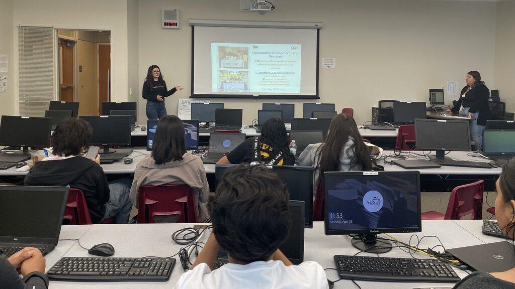 Brittany Ayala presenting to students as an experienced educator and lifelong advocate for public education